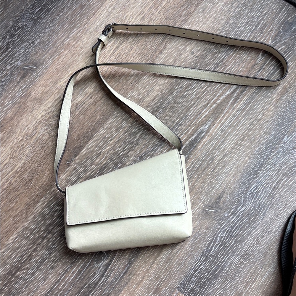 STAUD Cream Leather Mini Crossbody Bag